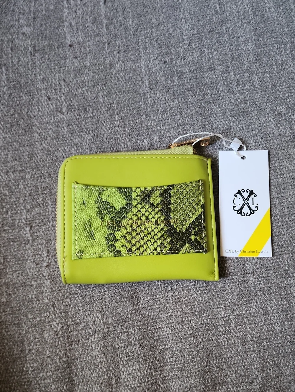 Christian Lacroix Lime Green Embossed CXL Zip Wallet